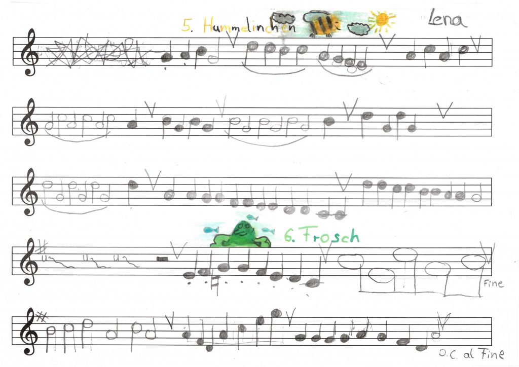 Komposition für Blockflöte von einer Schülerin bei Musikschiff Freiburg