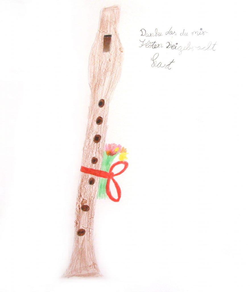 gemalte Blockflöte als Dankeschön an die Lehrerin. Vielen Dank, dass Du mir Flöten beigebracht hast!