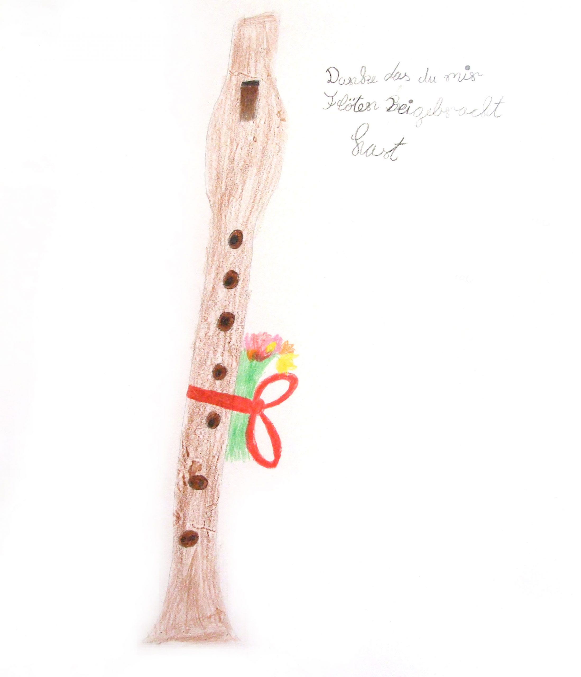 gemalte Blockflöte als Dankeschön an die Lehrerin. Vielen Dank, dass Du mir Flöten beigebracht hast!